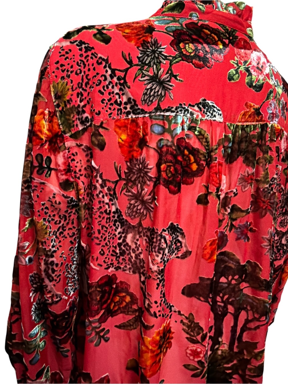 NWT John Mark Magic Moments Plus 1X Red Floral Burnout Velvet Button Blouse Boho - Picture 7 of 13